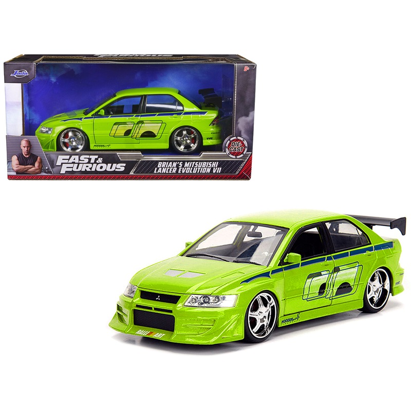 Brian’s Mitsubishi Lancer Evolution VII Green with Graphics “Fast & Furious” Movie 1/24 Diecast Model Car by Jada