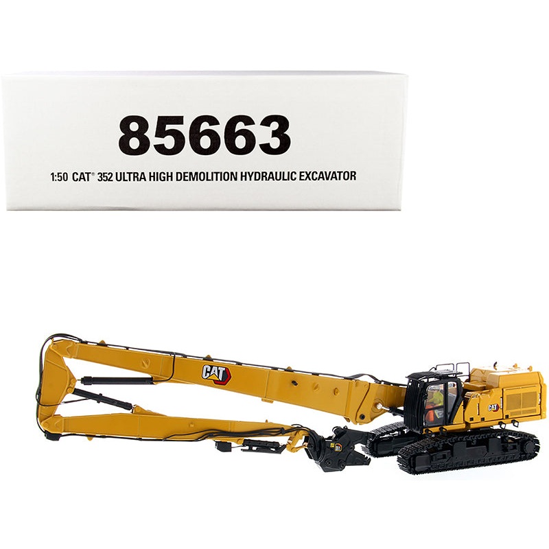 CAT Caterpillar 352 Ultra High Demolition Hydraulic Excavator with Operator and Two Interchangeable Booms “High Line Series” 1/50 Diecast Model by Diecast Masters