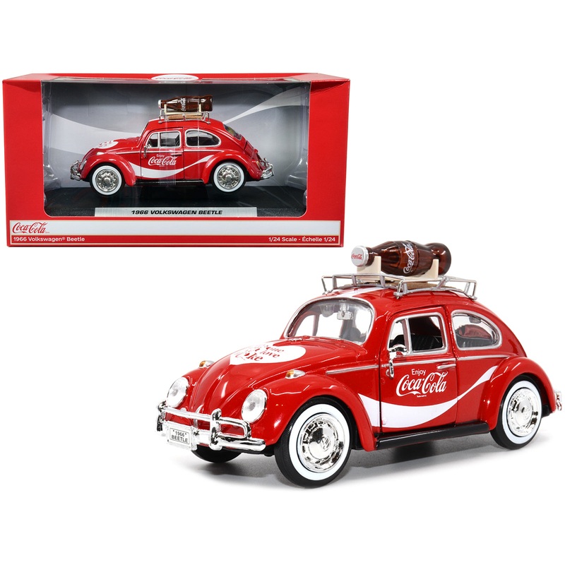 1966 Volkswagen Beetle Red “Enjoy Coca-Cola” with Roof Rack and Accessories 1/24 Diecast Model Car by Motor City Classics