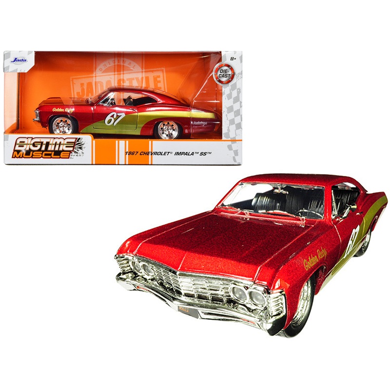 1967 Chevrolet Impala SS #67 “Golden Ruby” Red with Gold Stripes “Bigtime Muscle” 1/24 Diecast Model Car by Jada