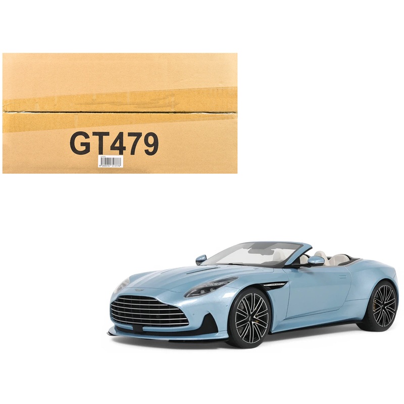 2023 Aston Martin DB12 Volante Caribbean Blue Pearl with White Interior 1/18 Model Car by GT Spirit