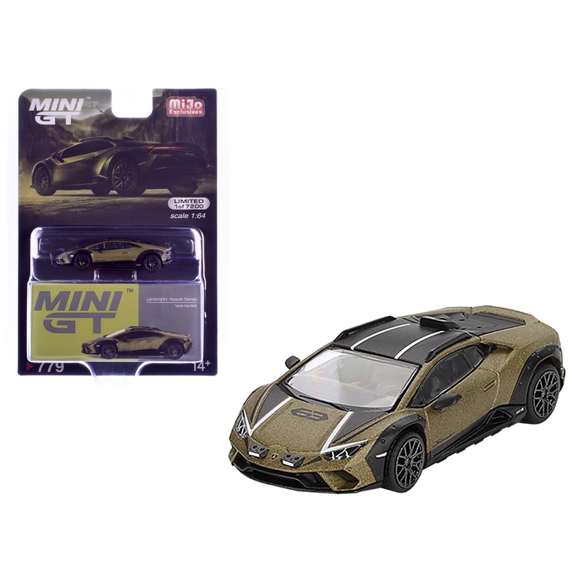 Lamborghini Huracan Sterrato Verde Gea Matt Green Metallic with Black Tio and White Stripes Limited Edition to 7200 pieces Worldwide 1/64 Diecast Model Car by Mini GT