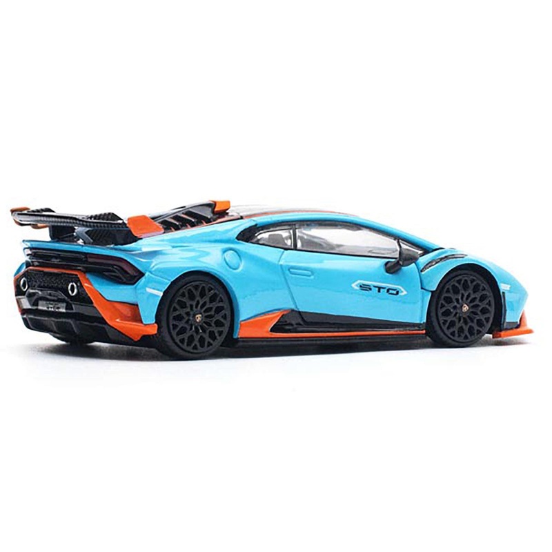 Lamborghini Huracan STO Blue with Black Top and Orange Accents 1/64 Diecast Model Car by Pop Race