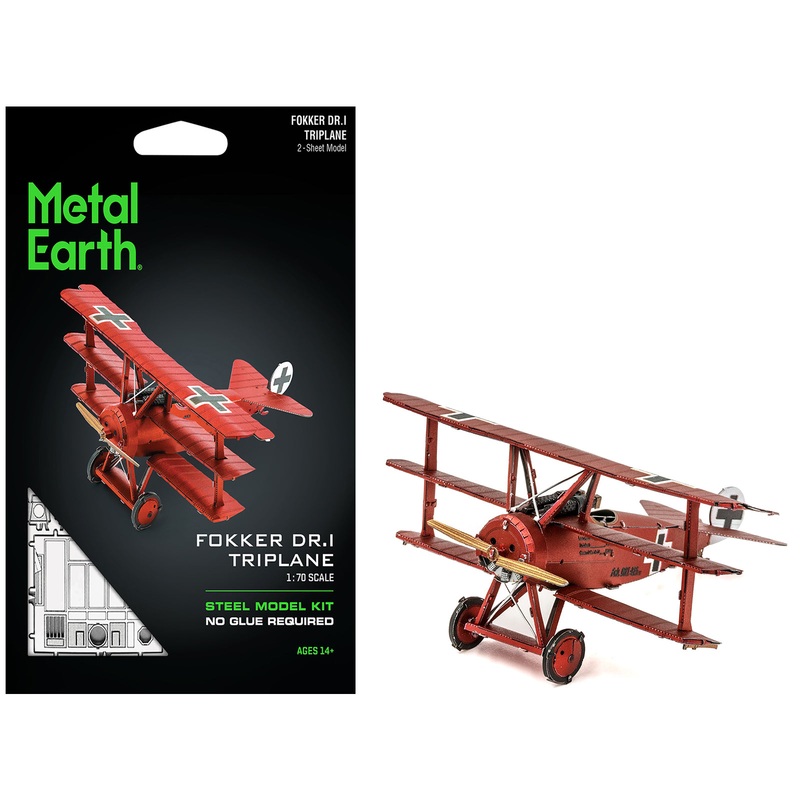 Model Kit Fokker Dr.I Triplane Fighter Aircraft “Red Baron” German Air Force (Moderate Difficulty) Steel Model by Metal Earth