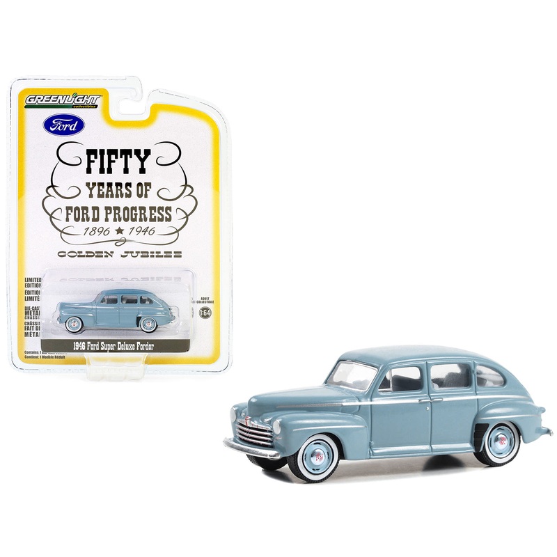1946 Ford Super Deluxe Fordor Light Blue “Fifty Years of Ford Progress – Golden Jubilee” “Anniversary Collection” Series 16 1/64 Diecast Model Car by Greenlight