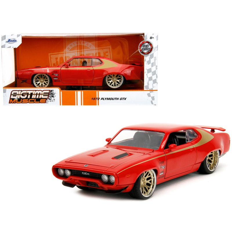 1972 Plymouth GTX Red with Gold Graphics “Bigtime Muscle” Series 1/24 Diecast Model Car by Jada