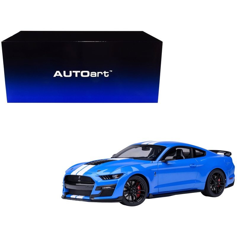 Ford Mustang Shelby GT500 Grabber Blue with White Stripes 1/18 Model Car by Autoart