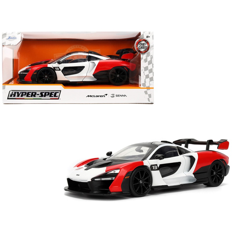 McLaren Senna Red and White with Carbon Hood and Top “HyperSpec” Series 1/24 Diecast Model Car by Jada