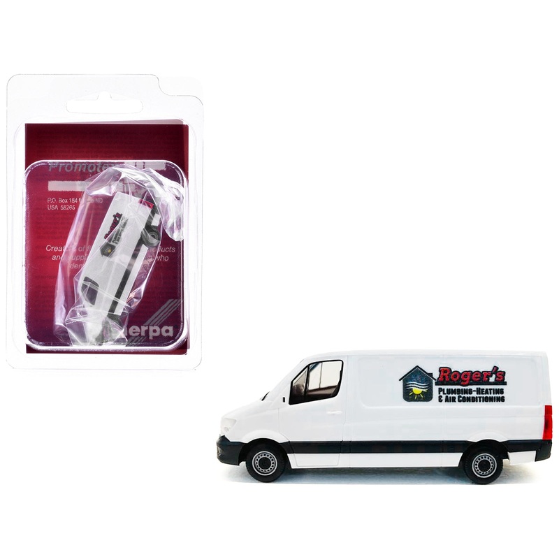 Mercedes-Benz Sprinter Van White “Roger’s Plumbing-Heating & Air Conditioning” 1/87 (HO) Plastic Model Car by Promotex