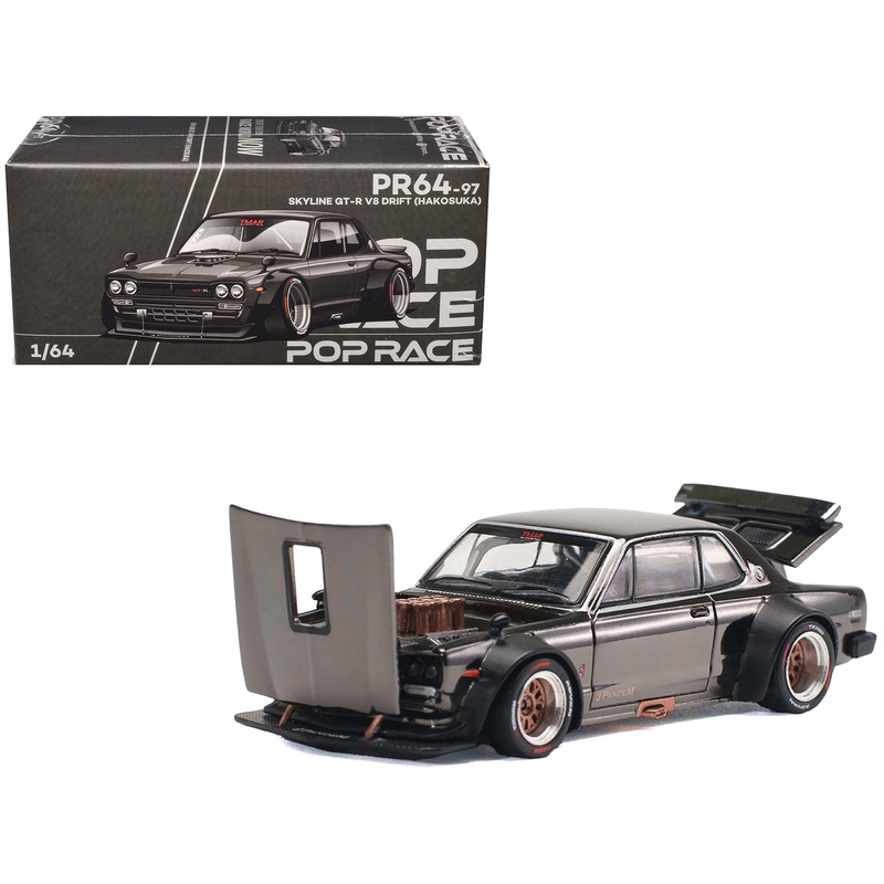 Skyline GT-R V8 Drift “Hakosuka” RHD (Right Hand Drive) Dark Chrome 1/64 Diecast Model Car by Pop Race