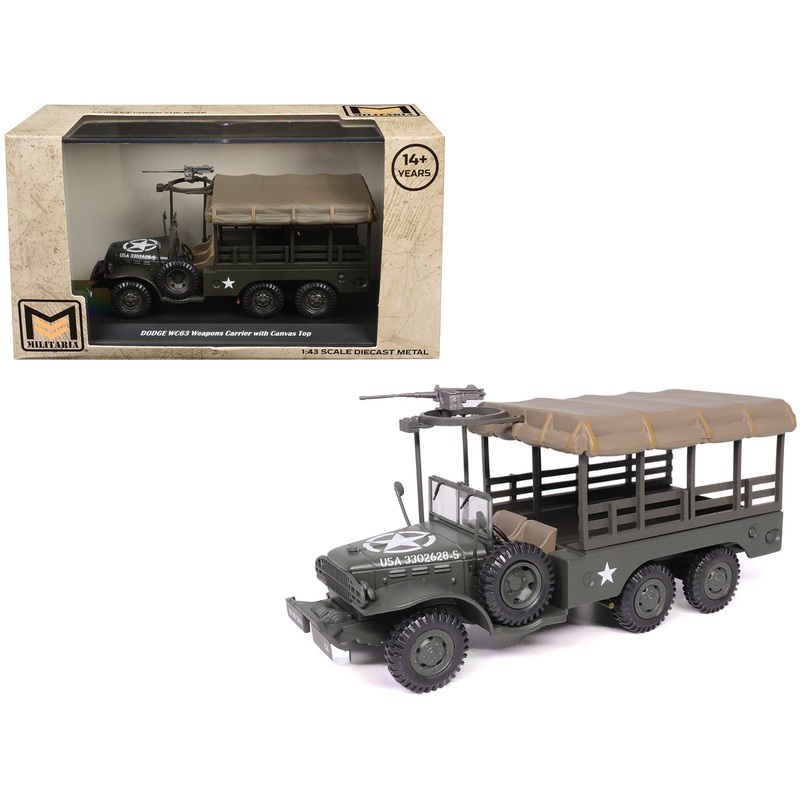 Dodge WC63 Weapons Carrier with Canvas Top Olive Drab “United States Army” 1/43 Diecast Model by Militaria Die Cast