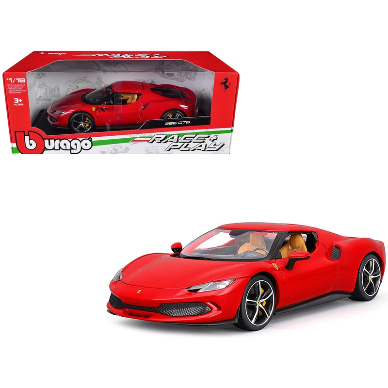 Ferrari 296 GTB Red “Race + Play” Series 1/18 Diecast Model Car by Bburago