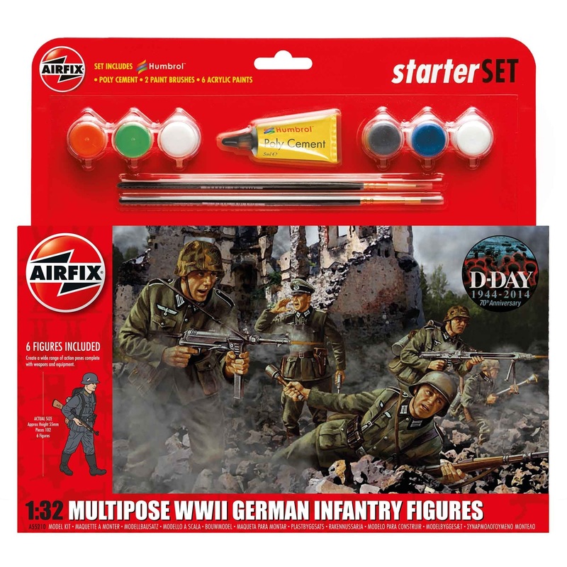 Airfix – 1/32 WWII German Infantry Multi-Pose (Starter Set Incl.Paint)