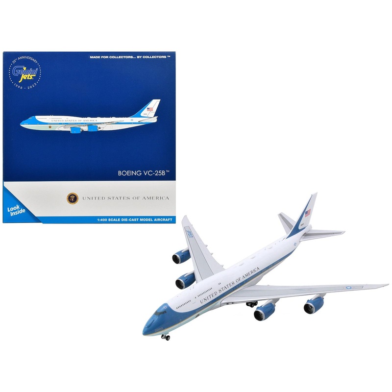 Boeing VC-25B Transport Aircraft “United States of America – Air Force One” (30000) White with Blue Stripes 1/400 Diecast Model Airplane by GeminiJets
