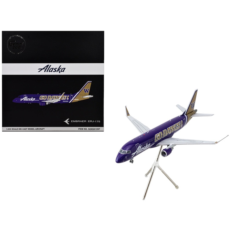 Embraer ERJ-175 Commercial Aircraft “Alaska Airlines/Horizon – University of Washington Huskies” (N662QX) Purple with Gold Tail “Gemini 200” Series 1/200 Diecast Model Airplane by GeminiJetsG2ASA1287