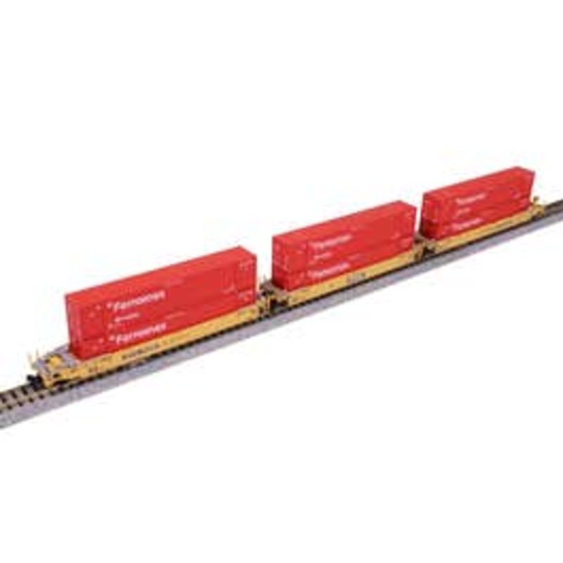 Kato 106-6188 N Gunderson MAXI-IV TTX “Original Logo” Well Set 3-Car with Ferromex Containers (Red)