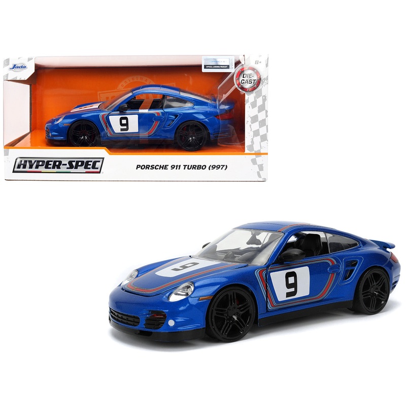 Porsche 911 Turbo (997) #9 Blue Metallic with Stripes “Hyper-Spec” Series 1/24 Diecast Model Car by Jada