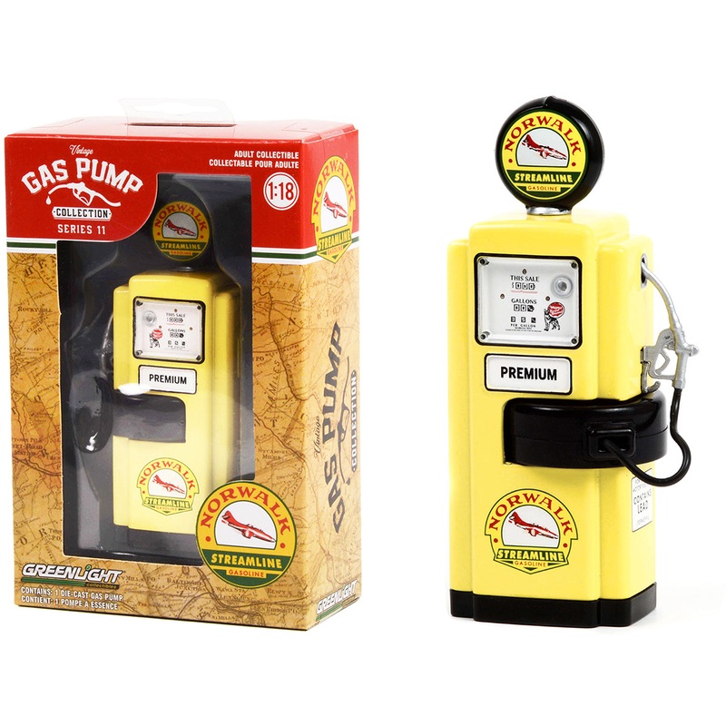 1948 Wayne 100-A Gas Pump “Norwalk Gasoline” Yellow and Black “Vintage Gas Pumps” Series 11 1/18 Diecast Model by Greenlight