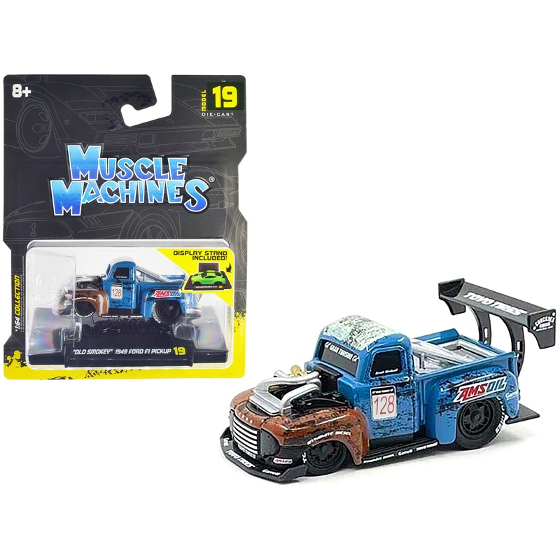 1949 Ford F1 Pickup Truck #128 “Old Smokey” Blue and Brown (Weathered) 1/64 Diecast Model Car by Muscle Machines