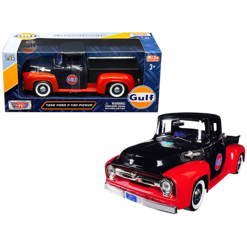 1956 Ford F-100 Pickup Truck “Gulf” Dark Blue and Red 1/24 Diecast Model Car by Motormax