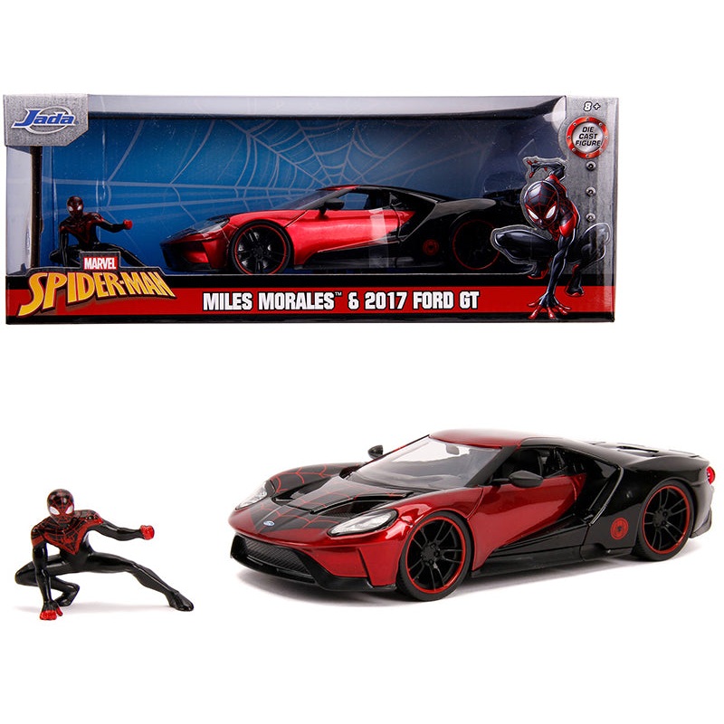 2017 Ford GT with Miles Morales Diecast Figurine “Spider Man” “Marvel” Series 1/24 Diecast Model Car by Jada