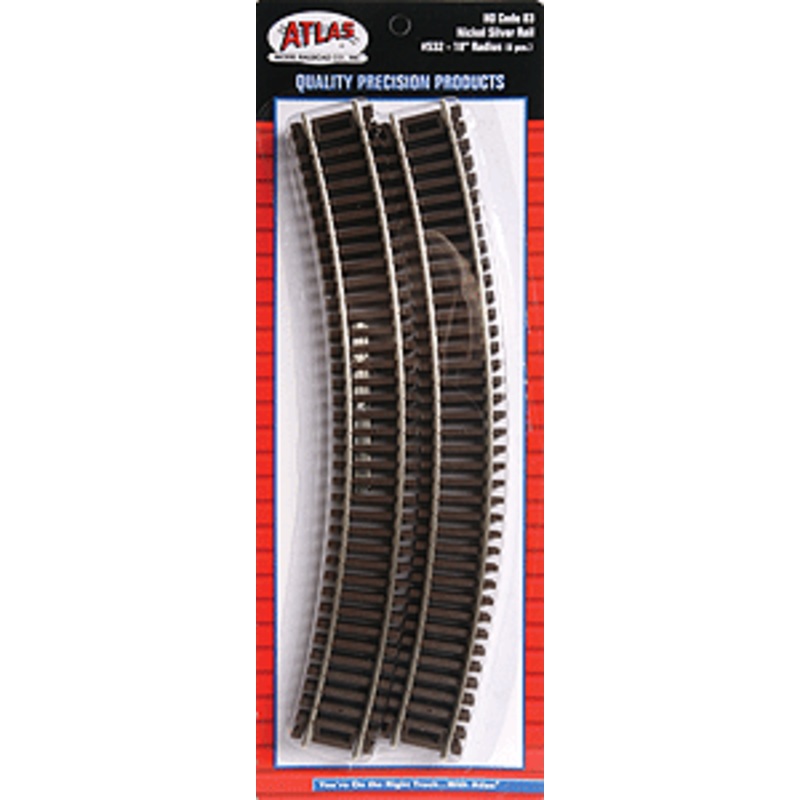 Atlas 532 HO, Code 83, 18″ Radius Curve, 30 Degree, 6 Pieces