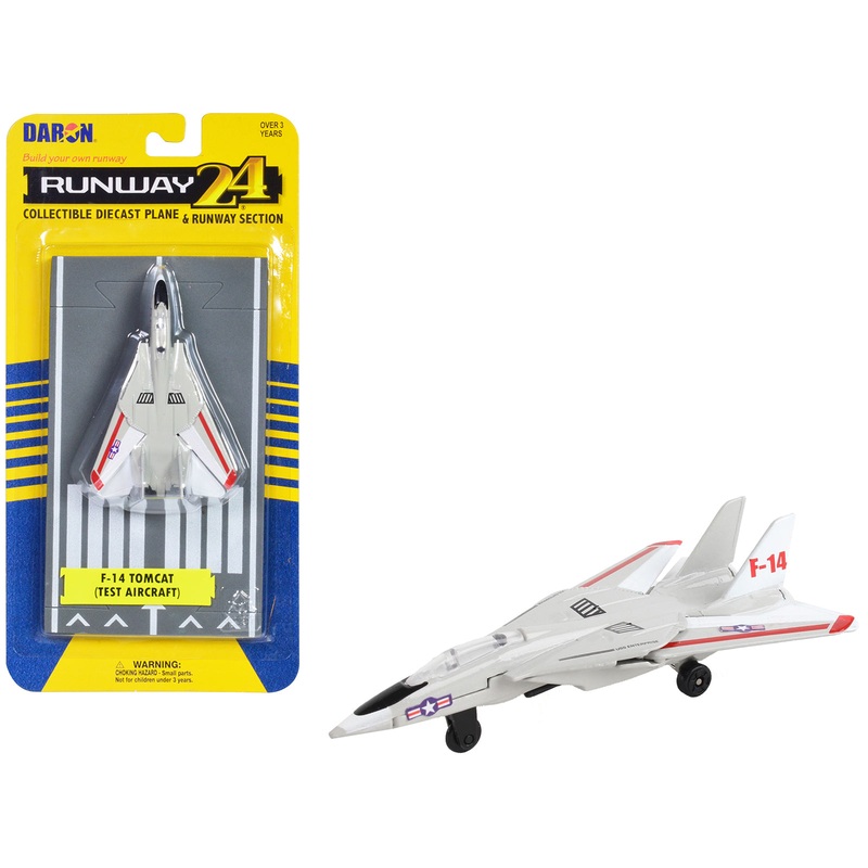 Grumman F-14 Tomcat Fighter Aircraft Gray with Red Stripes “United States Navy Test Aircraft” with Runway Section Diecast Model Airplane by Runway24