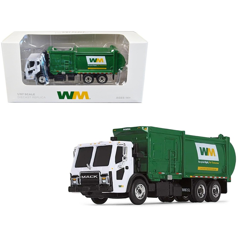 Mack LR Refuse Garbage Truck with McNeilus ZR Side Loader “Waste Management” White and Green 1/87 (HO) Diecast Model by First Gear