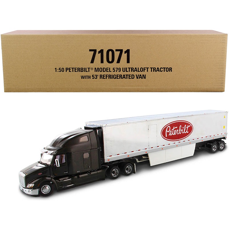 Peterbilt 579 UltraLoft Truck Tractor with 53′ Refrigerated Van Legendary Black and Chrome “Transport Series” 1/50 Diecast Model by Diecast Masters