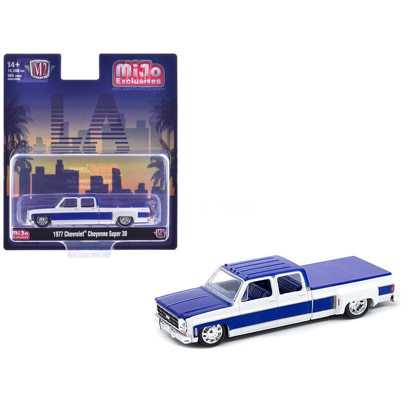 1977 Chevrolet Cheyenne Super 30 Pickup Truck White and Blue “LA” Limited Edition to 10560 pieces Worldwide 1/64 Diecast Model Car by M2 Machines