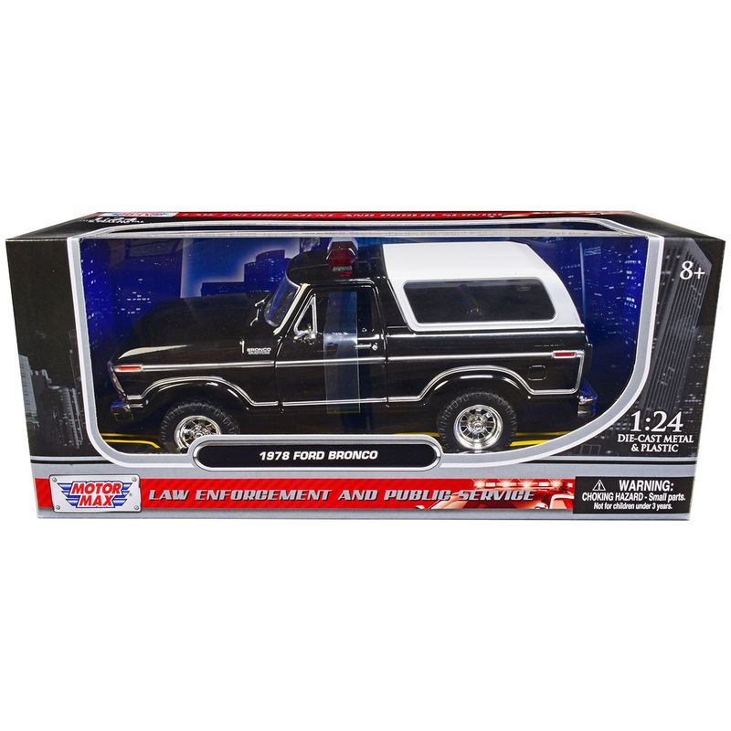 1978 Ford Bronco Police Car Unmarked Black with White Top “Law Enforcement and Public Service” Series 1/24 Diecast Model Car by Motormax