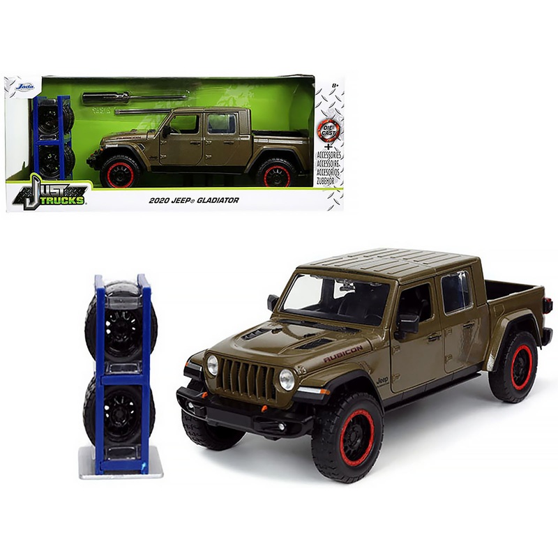 2020 Jeep Gladiator Rubicon Pickup Truck Dark Green Metallic with Extra Wheels “Just Trucks” Series 1/24 Diecast Model Car by Jada