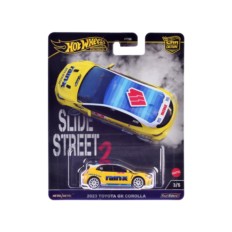 2023 Toyota GR Corolla “Rain X” Yellow “Slide Street 2” Series Diecast Model Car by Hot Wheels