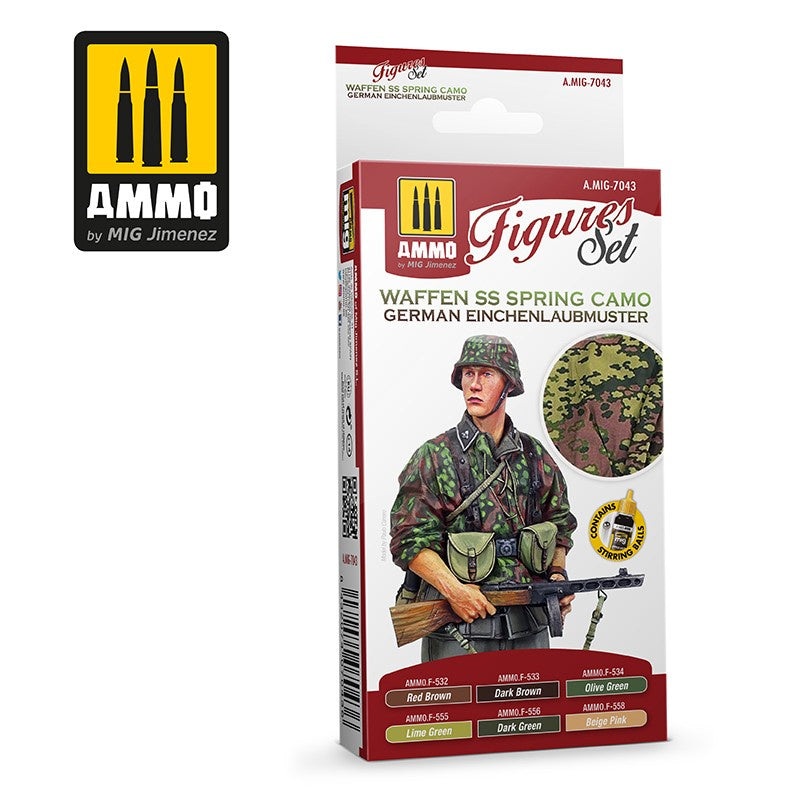 AMMO – 7043 Waffen SS Spring Camo. German Einchenlaubmuster (Paint Set)