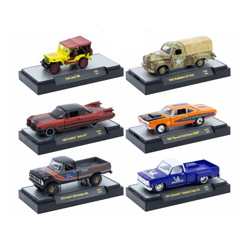 “Auto-Thentics” 6 piece Set Release 102 IN DISPLAY CASES Limited Edition 1/64 Diecast Model Cars by M2 Machines