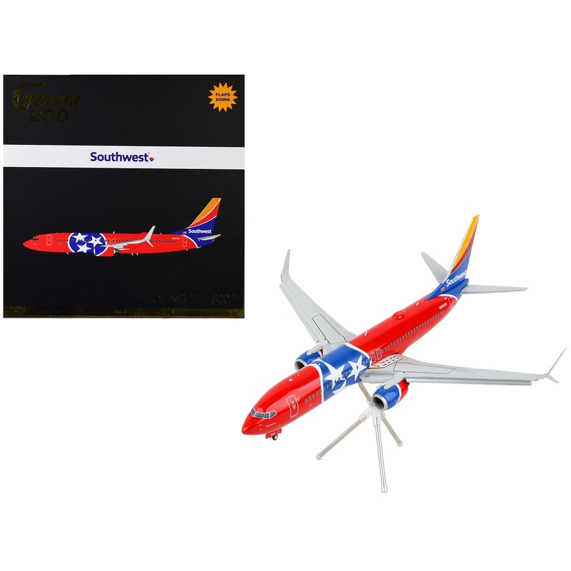 Boeing 737-800 Commercial Aircraft with Flaps Down “Southwest Airlines – Tennessee One” Tennessee Flag Livery “Gemini 200” Series 1/200 Diecast Model Airplane by GeminiJets