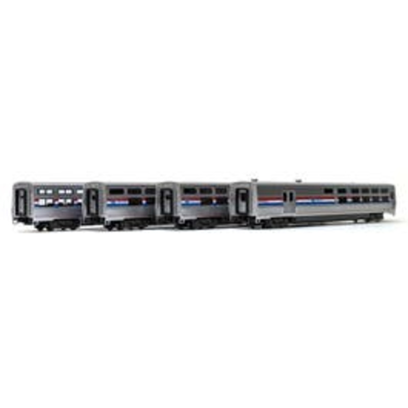 Kato 106-8004 N Scale Viewliner II 4-Car Set, Amtrak Phase III Heritage Scheme, 2 Sleepers, 1 Baggage Dorm & 1 Diner