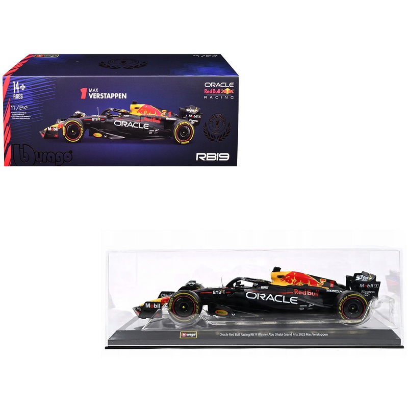 Red Bull Racing RB19 #1 Max Verstappen “Oracle” Winner Formula One F1 Championship “Drivers’ Champion” (2023) with Display Case 1/24 Diecast Model Car by Bburago