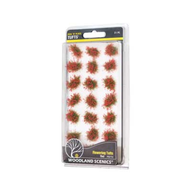 Woodland Scenics 773, Peel ‘N Place, Flowering Tufts, Red, 21 Pieces