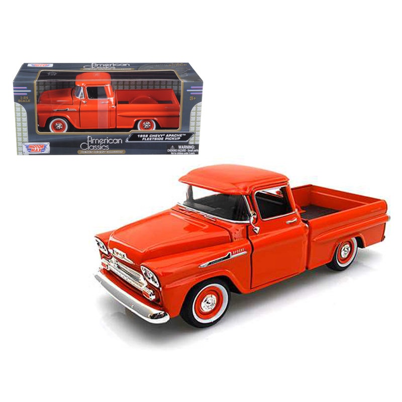 1958 Chevrolet Apache Fleetside Pickup Truck Orange 1/24 Diecast Model Car by Motormax