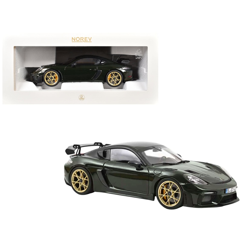2023 Porsche Cayman GT4 RS Weissach Pack Brewster Green with Carbon Hood 1/18 Diecast Model Car by Norev