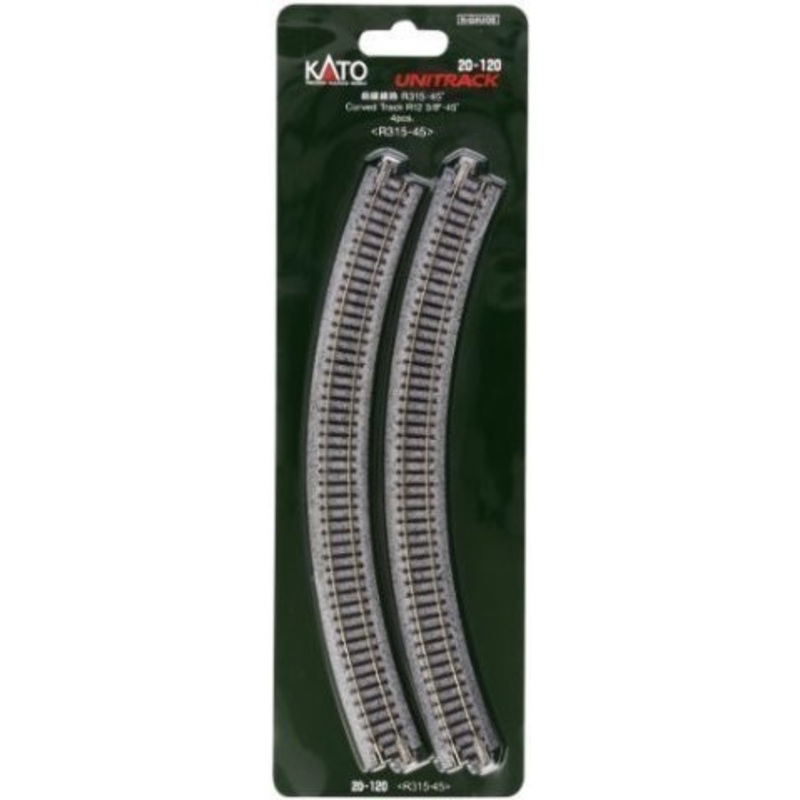 Kato 20-120 N Scale Unitrack 315mm (12 3/8″) Radius 45-Degree Curve Track (4)