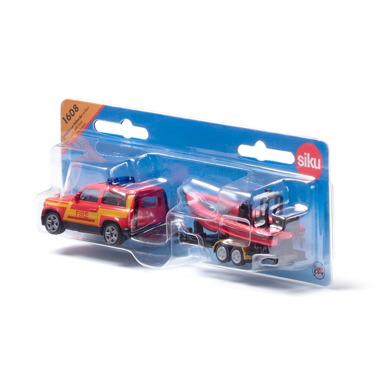 Land Rover Defender Fire Brigade with Boat (17cm Long)