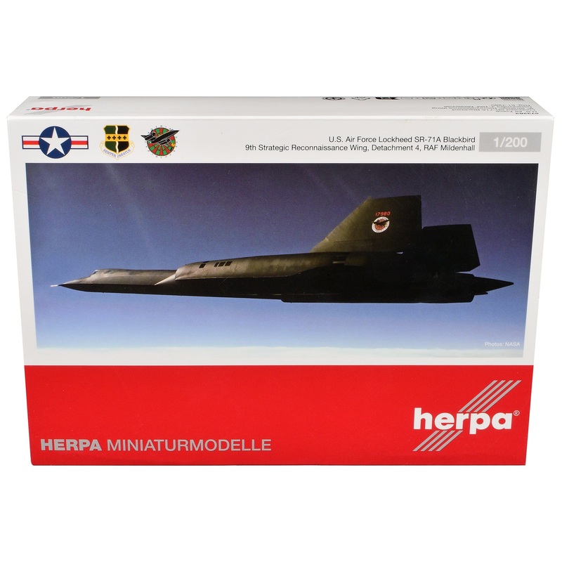 Lockheed SR-71A Blackbird Stealth Aircraft “9th Strategic Reconnaissance Wing Detachment 4 RAF Mildenhall” United States Air Force 1/200 Diecast Model Airplane by Herpa