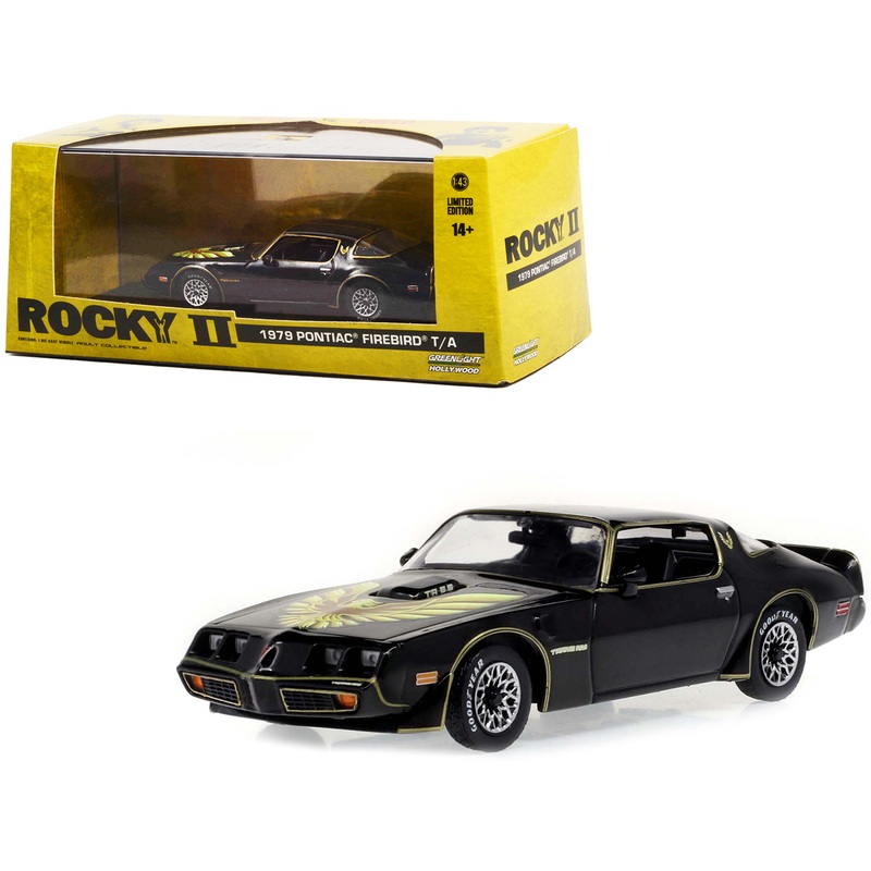 1979 Pontiac Firebird T/A Trans Am Black with Hood Phoenix “Rocky II (1979) Movie” 1/43 Diecast Model Car by Greenlight