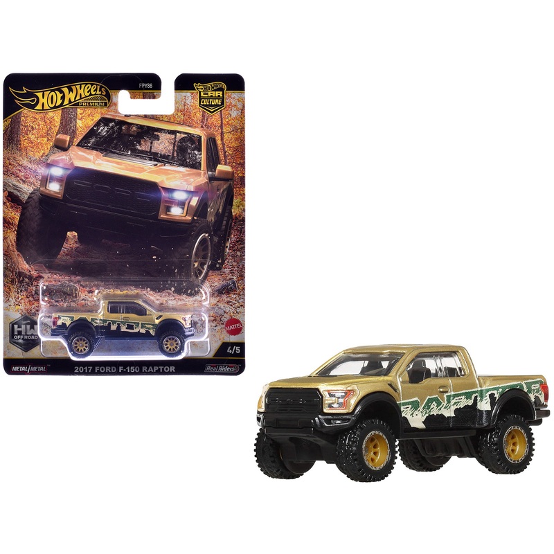 2017 Ford F-150 Raptor Pickup Truck Gold Metallic with Graphics “HW Off Road” Series Diecast Model Car by Hot Wheels