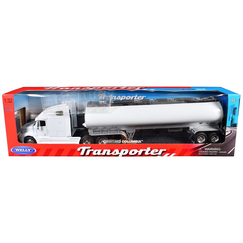 Freightliner Columbia Truck White with White Tanker Trailer “Transporter” Series 1/32 Diecast Model by Welly