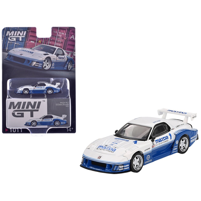 Mazda RX-7 LB-Super Silhouette RHD (Right Hand Drive) “IMSA” White and Blue Limited Edition 1/64 Diecast Model Car by Mini GT