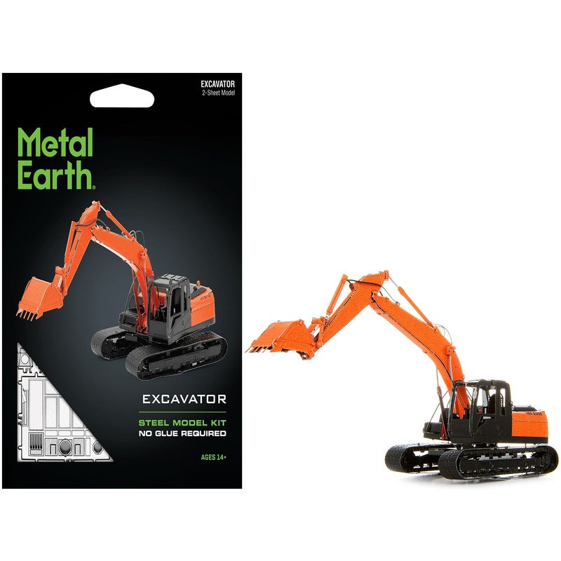 Model Kit Excavator Orange and Black (Challenging Difficulty) Steel Model by Metal Earth