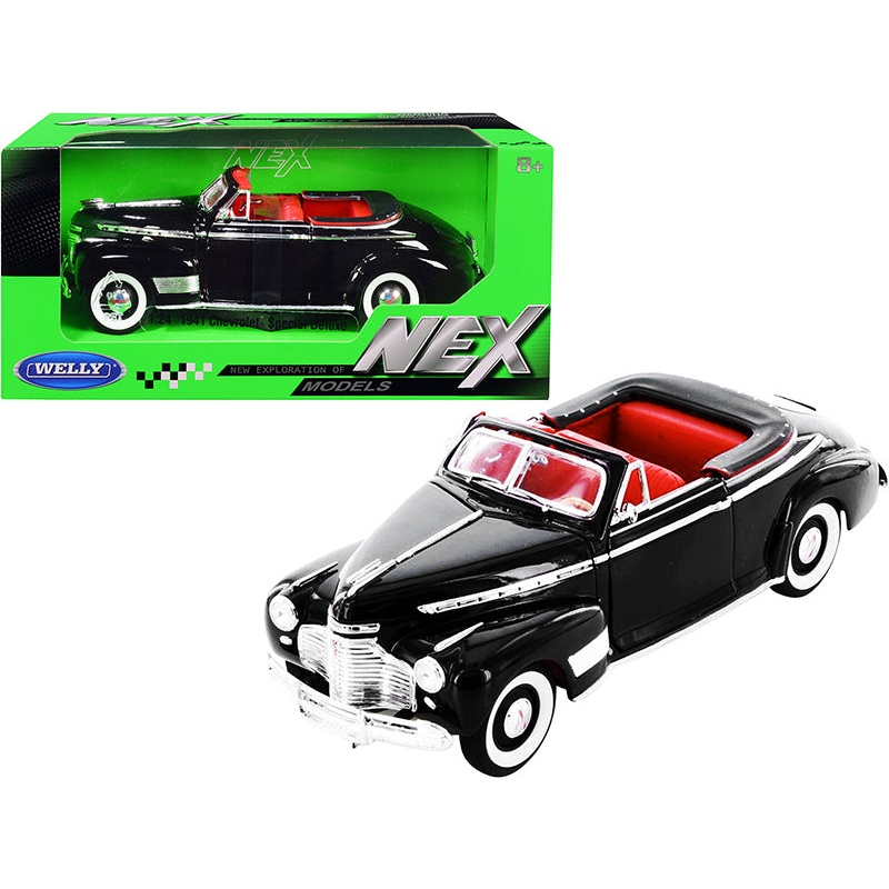 1941 Chevrolet Special Deluxe Convertible Black with Red Interior “NEX Models” 1/24 Diecast Model Car by Welly